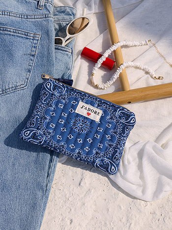 Printed cotton pouch in blue