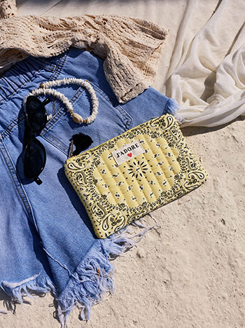 Printed cotton pouch in yellow