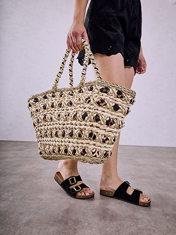 Beach bag with leopard details in beige