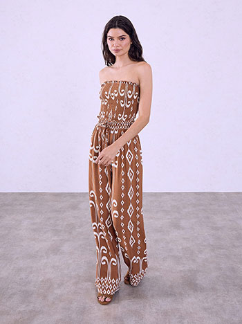 Strapless top and wide leg trousers set in brown