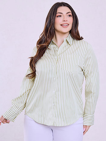 Striped shirt with cotton in light olive green
