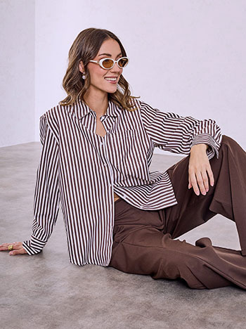 Striped shirt with cotton in brown