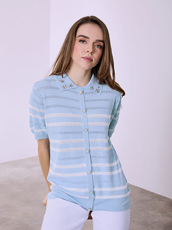 Μπλούζα με strass και πέρλες σε γαλάζιο