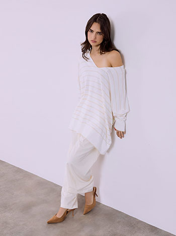 Μπλούζα ριγέ oversized σε μπεζ ανοιχτό