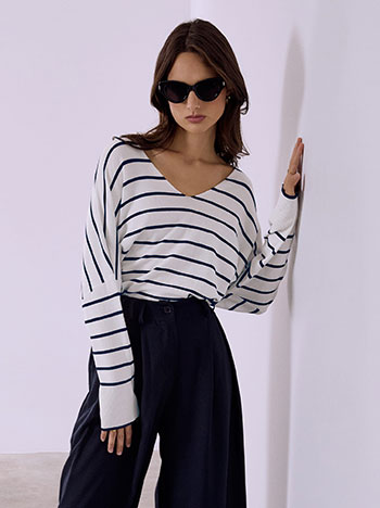 Μπλούζα ριγέ oversized σε σκούρο μπλε