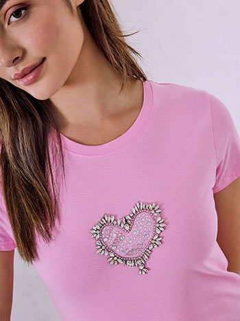 T-shirt with heart rhinestone detail in pink, 6.99€ | Celestino