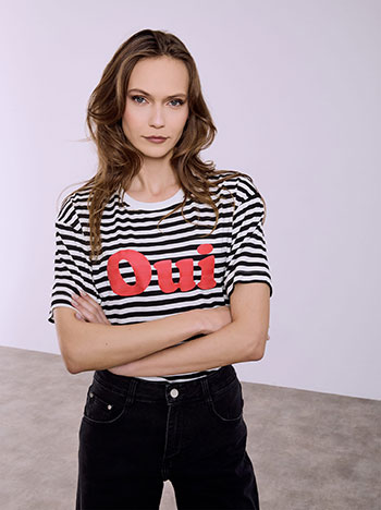 Striped T-shirt with graphic in black