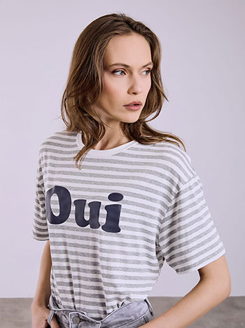Striped T-shirt with graphic in grey