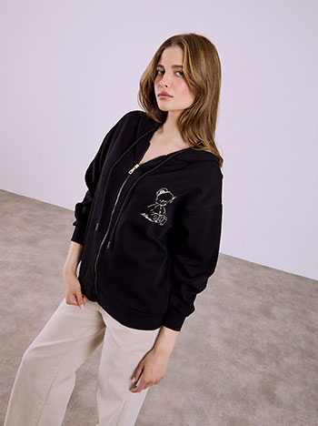Ζακέτα αθλητική με αρκουδάκι σε μαύρο