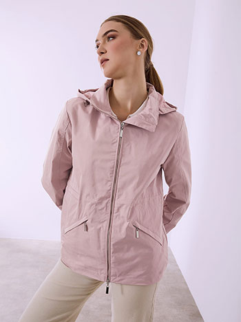 Monochrome jacket with hoodie in pink