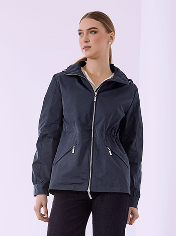 Monochrome jacket with hoodie in dark blue