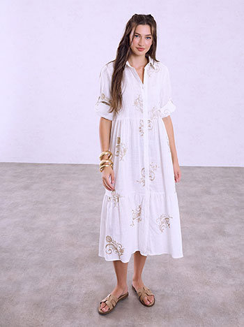 Cotton embroidered shirt-dress in white