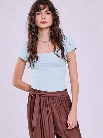 Square neckline top in sky blue