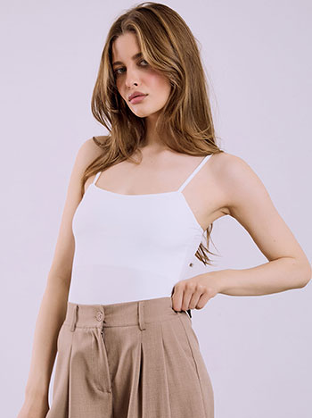 Ribbed bodysuit with adjustable straps in white