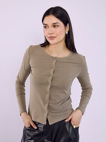 Μπλούζα με κουμπιά σε καφέ ανοιχτό