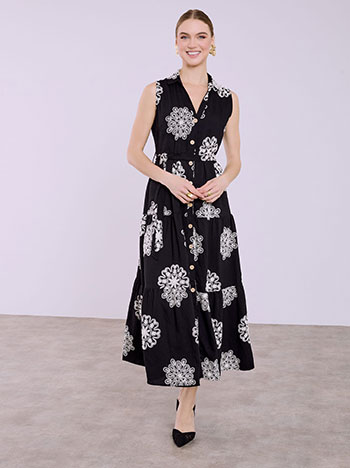 Φόρεμα σεμιζιέ απο βισκόζη με κεντήματα σε μαύρο