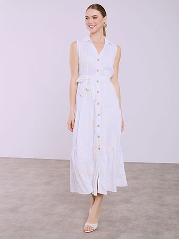 Φόρεμα σεμιζιέ απο βισκόζη με κεντήματα σε λευκό