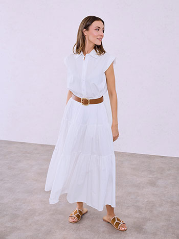 Monochrome dress with tie in white