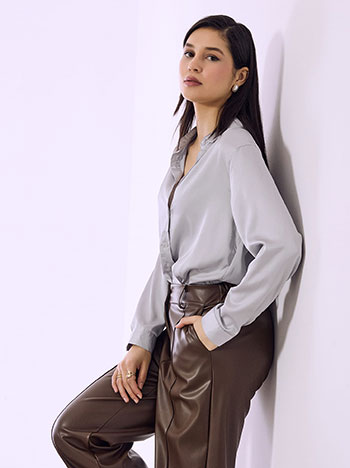 Shirt satin monochrome in light grey