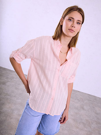 Cotton shirt with pocket in pink