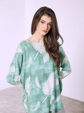 Μπλούζα εμπριμέ με απαλή υφή σε πράσινο