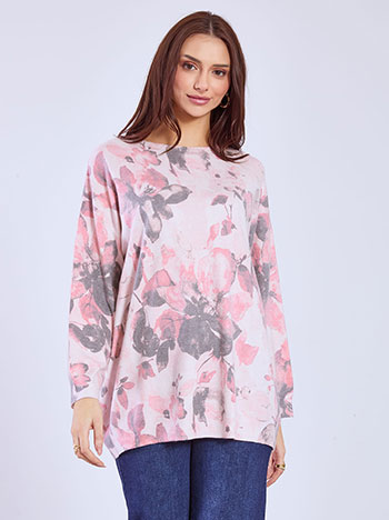 Μπλούζα με σχέδια λουλούδια σε ροζ