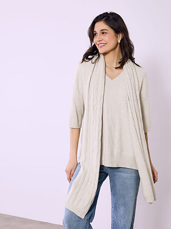 Sweater with detachable scarf in beige