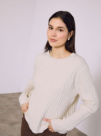 Sweater with textured details in light beige