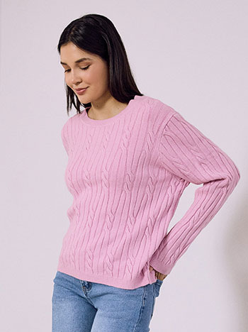 Πουλόβερ με ανάγλυφες λεπτομέρειες σε μωβ ανοιχτό