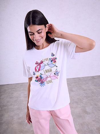 T-shirt με στάμπα Live Laugh Love σε λευκό