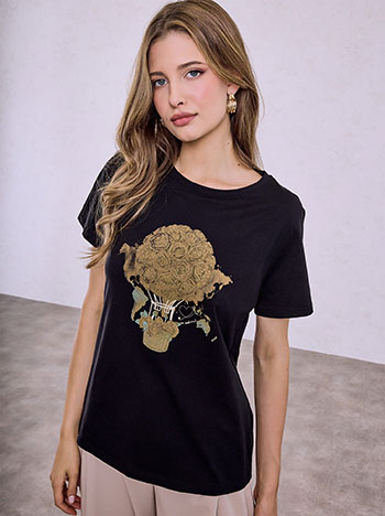 Hot air balloon print T-shirt in black
