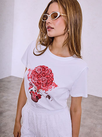 Hot air balloon print T-shirt in red