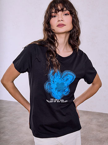 T-shirt with rhinestones and studs in black