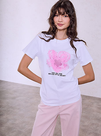 T-shirt with rhinestones and studs in pink