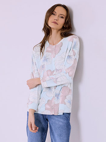Cardigan floral with strass in sky blue