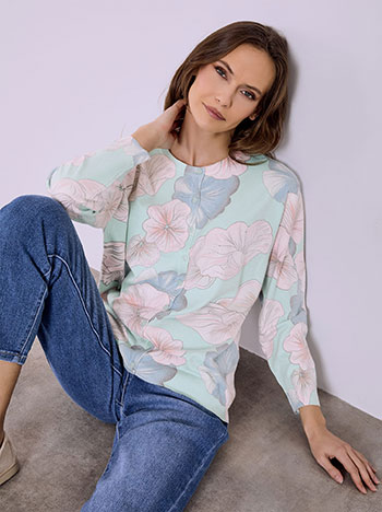 Cardigan floral with strass in almond green