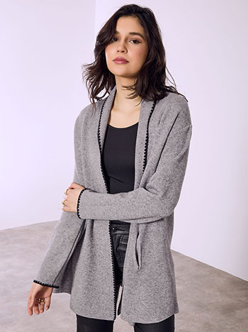 Cardigan with knitted detail in grey