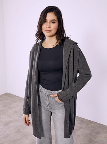 Ζακέτα με strass στο μανίκι σε γκρι σκούρο