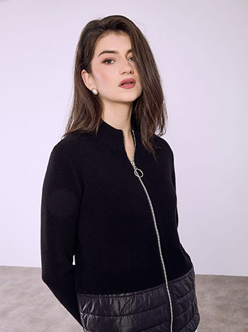 Cardigan with quilted hemline in black