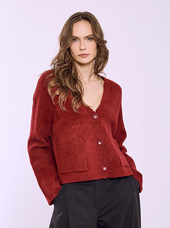 Cardigan knitted with pockets in wine red