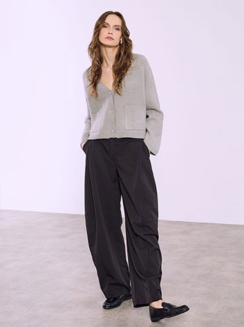 Ζακέτα πλεκτή με τσέπες σε γκρι