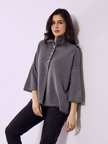 Ζακέτα με μπουκλέ γιακά σε γκρι σκούρο