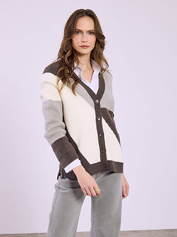 Cardigan fluffy printed in dark grey