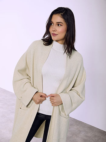 Cardigan with rolled up sleeves in beige