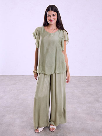 Viscose wide-leg trousers in khaki