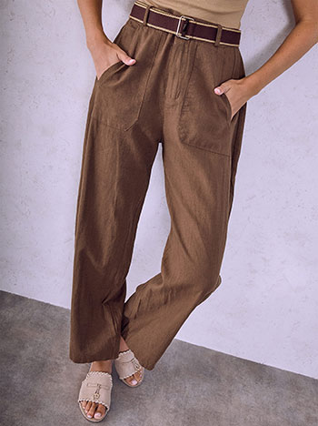 Trousers with detachable belt in brown