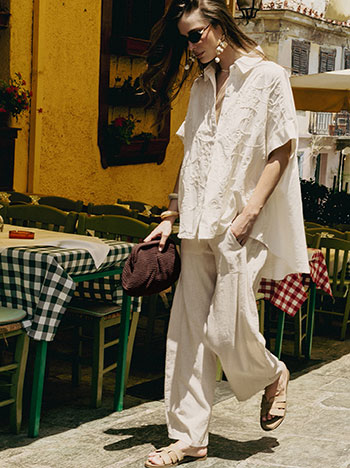 Trousers with detachable belt in beige