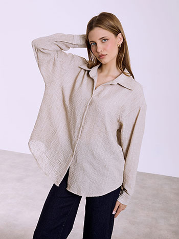 Shirt with metallic stripes in beige