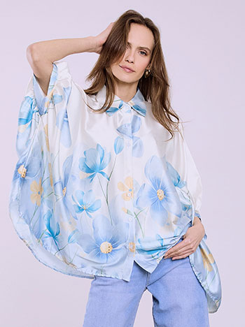 Πουκαμίσα oversized floral σε γαλάζιο