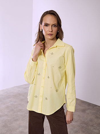 Shirt with strass stones in yellow